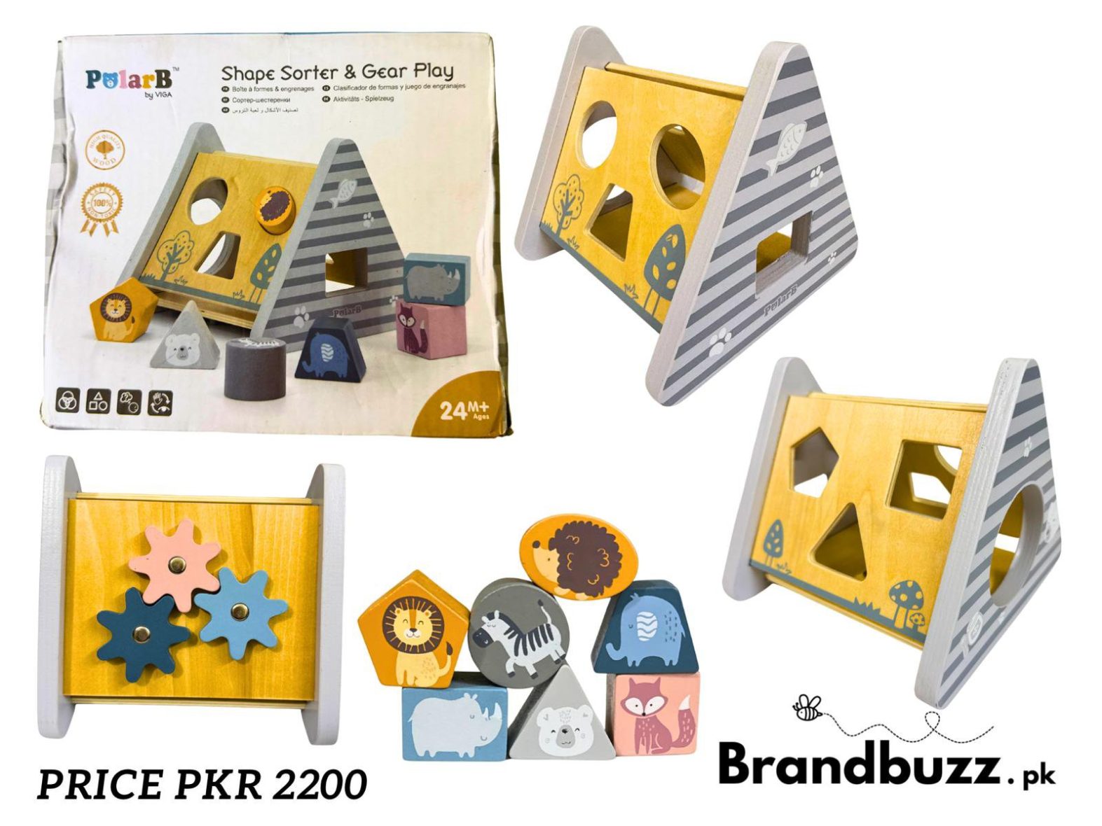 Shape Sorter & Gear Play Wooden Activity Toy